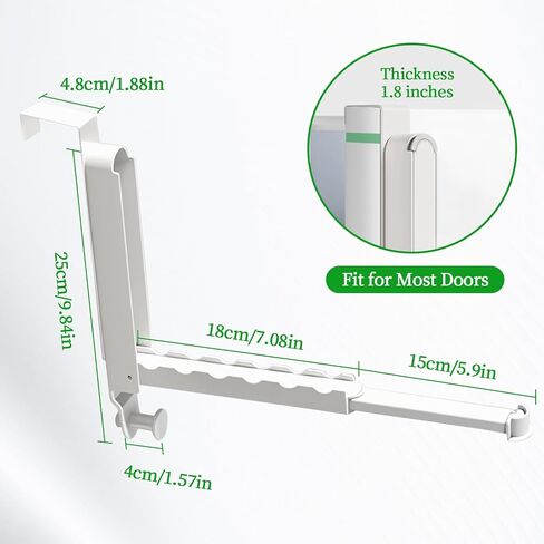 2 Pack Over The Door Hanger Folding Clothes Drying Rack,Fit Door up to 1-3/4" Optimal,Collapsible Foldable Hanging Coat Rack w/Retractable Rod,Clothing Hanger Hook for Laundry Room (White) in Kuwait