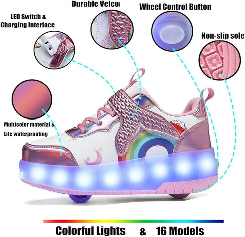Nsasy Girls Boys Roller Shoes with LED Light Up Wheels Sneakers Kids Roller Skates Shoes for Kids for Children in Kuwait