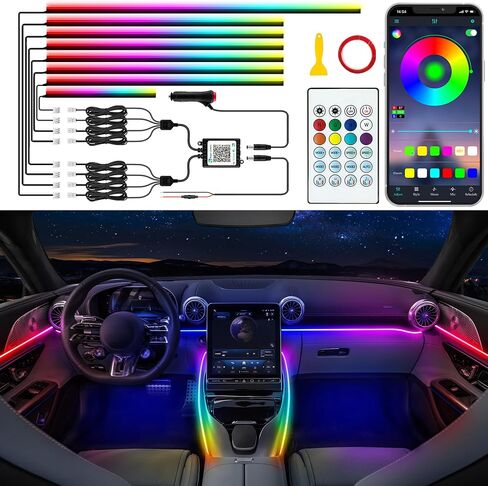 Acrylic LED Lights - Interior Car Ambient Lighting Kits with Dynamic Rainbow Dream Color Chasing, Music Sync (10 in 1(4*29.5+43.3+14.5 inches+4 Footwell Lights)) in Saudi Arabia