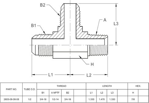 (2-PACK) 2605-08-08-08 Hydraulic Adapter Fitting 1/2" Male JIC 37°(3/4"-16 SAE) × 1/2" Male (1/2"-14 NPTF) × 1/2" Male JIC 37°(3/4"-16 SAE) Street Tee Pipe Carbon Steel in Saudi Arabia