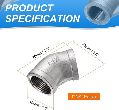 HARFINGTON 45 درجة الكوع تركيب الأنابيب 1/8 "NPT أنثى 304 الفولاذ المقاوم للصدأ الكوع المناسب موصل الموضوع لتطبيقات السباكة الهواء الوقود المياه in Saudi Arabia