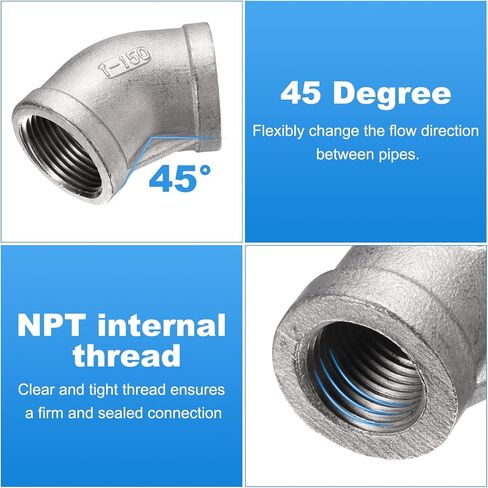 HARFINGTON 45 درجة الكوع تركيب الأنابيب 1/8 "NPT أنثى 304 الفولاذ المقاوم للصدأ الكوع المناسب موصل الموضوع لتطبيقات السباكة الهواء الوقود المياه in Saudi Arabia
