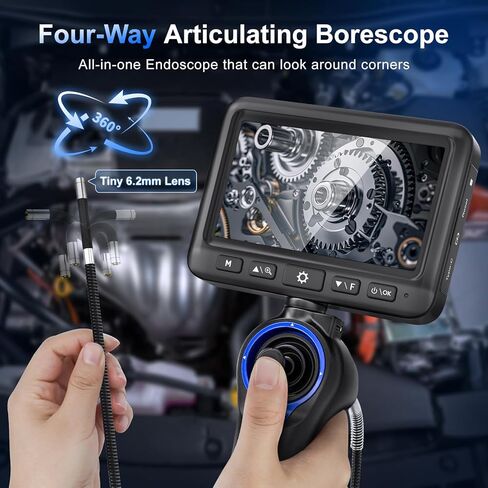 360 درجة مفصلية كاميرا Borescope - Jeseral 5 "HD 1080P شاشة الكاميرا مع 6 ضوء ، منظار مع 6.2 مم مسبار IP67 مقاوم للماء ، 3x ZOOM 4 -اتجاه borescope مع كابل مرن in Kuwait