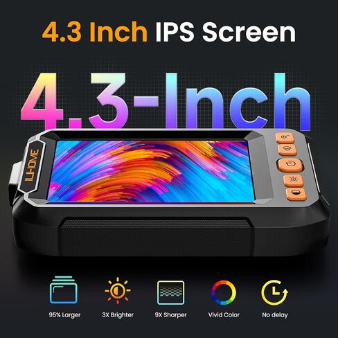 Endoscope with Light, 1080P HD Borescope with 8 Adjustable LEDs, 4.3" Inspection Camera with 16.4ft Semi-Rigid Cable, 8mm IP67 Waterproof Lens-Father's Day Gift&Cool Gadgets for Men in Kuwait