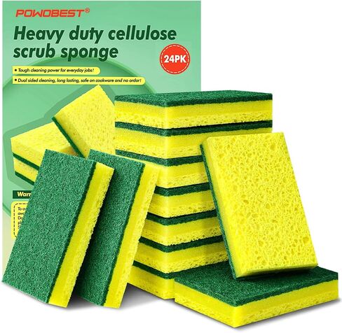 24 Pack Multi-Purpose Sponge Pads,Heavy Duty Scrub Sponges Effective Clean The Surface Stains,Can Be Used to Clean Kitchen,Pots,Bowls,Bathrooms,Tiles,Bathtubs,Walls a Good Helper for Home Cleaning in Kuwait