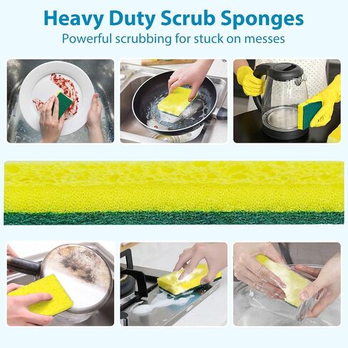 24 Pack Multi-Purpose Sponge Pads,Heavy Duty Scrub Sponges Effective Clean The Surface Stains,Can Be Used to Clean Kitchen,Pots,Bowls,Bathrooms,Tiles,Bathtubs,Walls a Good Helper for Home Cleaning in Kuwait