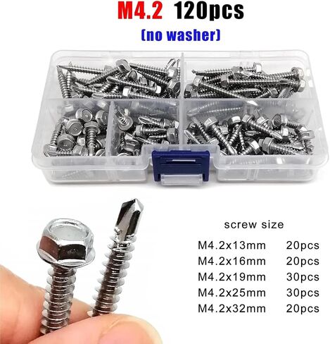 45-120pcs M4.2 M4.8 M5.5 M6.3 Mix Sizes Hex Flange Head Drill Tail Self Tapping Screw Set Kit 410 Stainless Steel for Iron Plate Aluminum(M5.5 60pcs) in Saudi Arabia