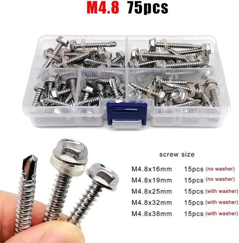 45-120pcs M4.2 M4.8 M5.5 M6.3 Mix Sizes Hex Flange Head Drill Tail Self Tapping Screw Set Kit 410 Stainless Steel for Iron Plate Aluminum(M5.5 60pcs) in Saudi Arabia