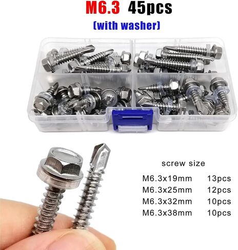 45-120pcs M4.2 M4.8 M5.5 M6.3 Mix Sizes Hex Flange Head Drill Tail Self Tapping Screw Set Kit 410 Stainless Steel for Iron Plate Aluminum(M5.5 60pcs) in Saudi Arabia