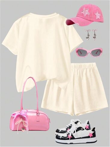 WDIRARA Toddler Girls 2 Piece Cherry Print Outfits Short Sleeve T Shirt and Bow Striped Shorts Set in Saudi Arabia