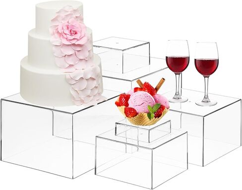 Cabilock 6PCS Clear Acrylic Dessert Table Stands Decorative Cake Holders Buffet Risers Pastry Display Racks for Tea Party Birthday Wedding Baby Shower in Saudi Arabia