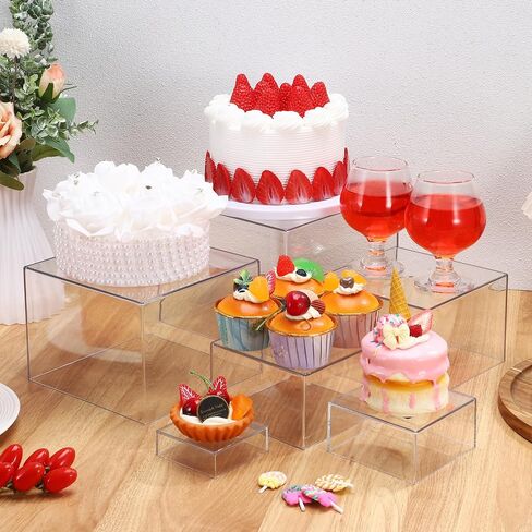 Cabilock 6PCS Clear Acrylic Dessert Table Stands Decorative Cake Holders Buffet Risers Pastry Display Racks for Tea Party Birthday Wedding Baby Shower in Saudi Arabia
