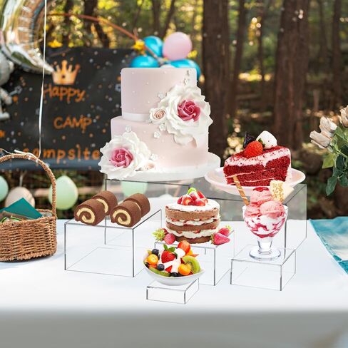 Cabilock 6PCS Clear Acrylic Dessert Table Stands Decorative Cake Holders Buffet Risers Pastry Display Racks for Tea Party Birthday Wedding Baby Shower in Saudi Arabia