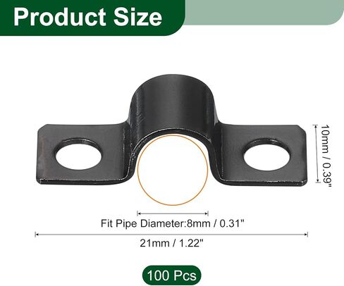 uxcell 100Pcs U-Shaped Pipe Clamp, 1/4 Inch(6mm) 2 Hole U-Tube Strap Clamp Heavy Duty Connector Bracket for Conduit Cables Wire Cord, Black in Saudi Arabia