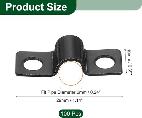 uxcell 100Pcs U-Shaped Pipe Clamp, 1/4 Inch(6mm) 2 Hole U-Tube Strap Clamp Heavy Duty Connector Bracket for Conduit Cables Wire Cord, Black in Saudi Arabia