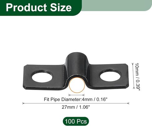uxcell 100Pcs U-Shaped Pipe Clamp, 1/4 Inch(6mm) 2 Hole U-Tube Strap Clamp Heavy Duty Connector Bracket for Conduit Cables Wire Cord, Black in Saudi Arabia