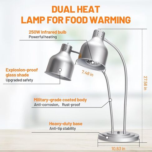 Food Heat Lamp, Commercial 500W Infrared Dual-Head Table Food Warmer Lamp, with 360° Adjustable, Suitable for Buffet Tables, Restaurant Kitchens and Catering Services in Kuwait