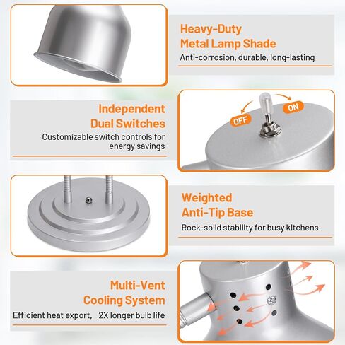 Food Heat Lamp, Commercial 500W Infrared Dual-Head Table Food Warmer Lamp, with 360° Adjustable, Suitable for Buffet Tables, Restaurant Kitchens and Catering Services in Kuwait