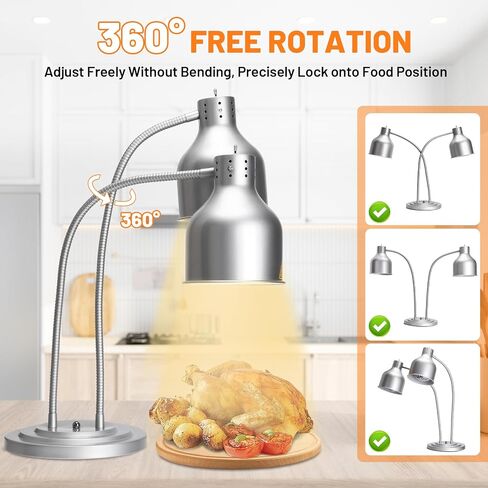 Food Heat Lamp, Commercial 500W Infrared Dual-Head Table Food Warmer Lamp, with 360° Adjustable, Suitable for Buffet Tables, Restaurant Kitchens and Catering Services in Kuwait