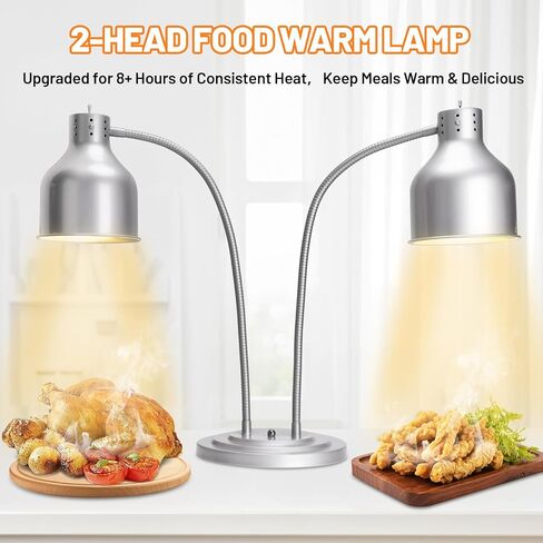 Food Heat Lamp, Commercial 500W Infrared Dual-Head Table Food Warmer Lamp, with 360° Adjustable, Suitable for Buffet Tables, Restaurant Kitchens and Catering Services in Kuwait