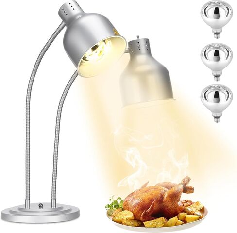 Food Heat Lamp, Commercial 500W Infrared Dual-Head Table Food Warmer Lamp, with 360° Adjustable, Suitable for Buffet Tables, Restaurant Kitchens and Catering Services in Kuwait