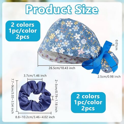 OLYCRAFT 2 PACK CAP الجراحية القابلة للتعديل قبعة التمريض القبعة قبعة العمل للممرضة مهنيي الرعاية الصحية تجميل صالون in Saudi Arabia