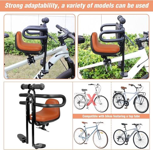 Meghna Bike Child Seat مقعد مثبت على دراجة مريحة للدراجة المريحة مع ارتفاع مسند الظهر ، ومقعد الطفل للدراجات مع دواسات القدم للطفلة (Orange - Style 2) in Saudi Arabia