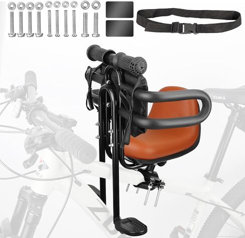 Meghna Bike Child Seat مقعد مثبت على دراجة مريحة للدراجة المريحة مع ارتفاع مسند الظهر ، ومقعد الطفل للدراجات مع دواسات القدم للطفلة (Orange - Style 2) in Saudi Arabia