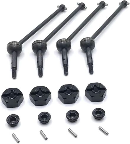 144001 144002 144010 124007 124016 124019 124018 4pcs Metal Drive Shaft and 12mm Wheel Hex Adapter RC Car Upgrade Parts(Black Silver) in Saudi Arabia