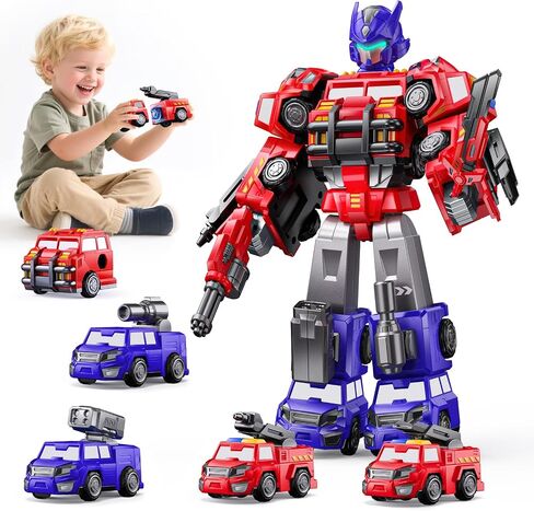 5 في 1 Magnetic Transform Fire Robot Toys Gifts for 3 4 5 5 Boy Boys Kids ، Easy DIY Assembly ، Magnetic Transfor Trucks Tarts for Boys ، Ideals 3 4 5 6 6 year Boy Birthday Gift in Kuwait