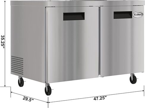 Koolmore KM-UCR-2DSS 48 in. ثلاجة تجارية ثنائية الأبواب في الفولاذ المقاوم للصدأ مع العجلات ، ETL المدرجة ، 11 Cu. قدم ، الفضة in Kuwait