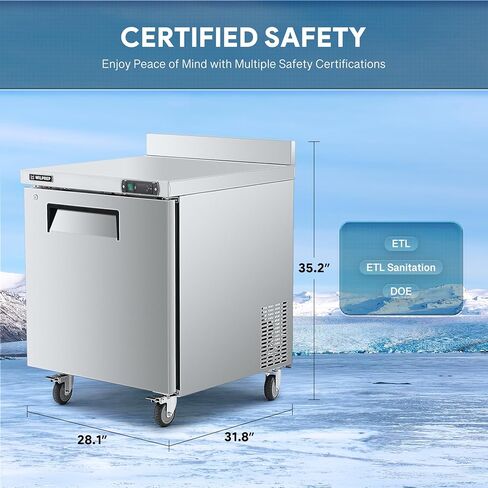 WILPREP 28 "W تجارية ثلاجة العمل ثلاجة خفية 1 باب من الفولاذ المقاوم للصدأ مضاد الثلاجة مروحة التبريد 6.3 قدم. in Kuwait