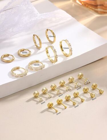 JeryWe Surgical Steel Flat Back Earrings Hypoallergenic 14K Gold Plated Cartilage Earrings for Women Trendy Small Hoop Stud Earring Stacks Flatback Stud Earring Set Helix Conch Tragus Piercing Jewelry in Kuwait