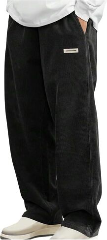 Men's Corduroy Straight Leg Pants Long Solid Elastic Waist Casual Pants Loose Fit Going Out Pants with Pocket in Saudi Arabia