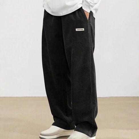 Men's Corduroy Straight Leg Pants Long Solid Elastic Waist Casual Pants Loose Fit Going Out Pants with Pocket in Saudi Arabia