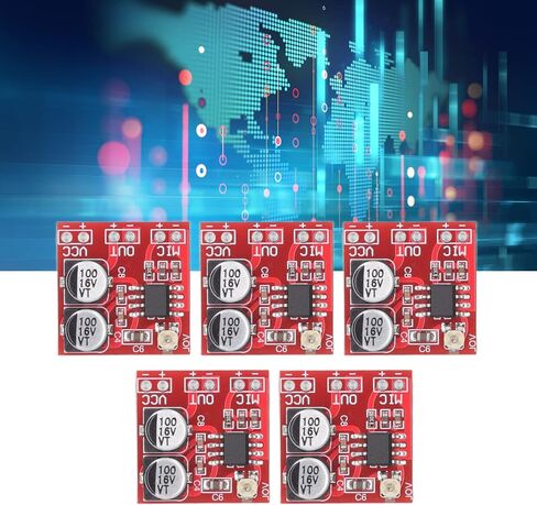 Pissente 5pcs electret microphone amplelifier module مكونات الأجزاء الإلكترونية دوائر LM386 مكبر للصوت القابل للتعديل 20-200x DC4V-12V مع مادة ABS لـ electret in Saudi Arabia