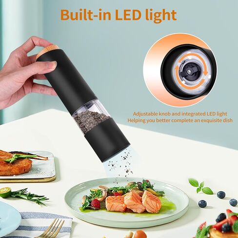 مجموعة طاحونة من الملح والفلفل الكهربائي - خشن قابل للتعديل ، يعمل بالبطارية مع ضوء LED ، تصميم شفاف 360 درجة للمطبخ والطهي في الهواء الطلق ، مثالي للطهاة المنزلي والمتسوقين الهدايا in Saudi Arabia