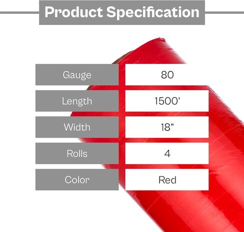 PSBM Red Cast Stretch Wrap, 4 Pack, 18 Inch x 1500 Feet, 80 Gauge, Dark/Opaque Hand Stretch Film Rolls for Packaging Moving Packing Pallets in Saudi Arabia