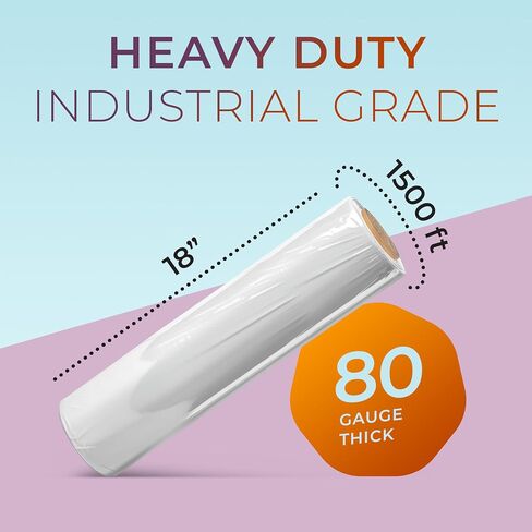 18" Stretch Film/Wrap 1500 feet 7 Layers 80 Gauge Industrial Strength up to 300% Stretch Clear Cling Durable Adhering Packing Moving Packaging Heavy Duty Shrink Film, Thick Plastic Wrap– Clear 4 Pack in Kuwait
