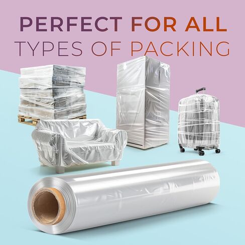 18" Stretch Film/Wrap 1500 feet 7 Layers 80 Gauge Industrial Strength up to 300% Stretch Clear Cling Durable Adhering Packing Moving Packaging Heavy Duty Shrink Film, Thick Plastic Wrap– Clear 4 Pack in Kuwait