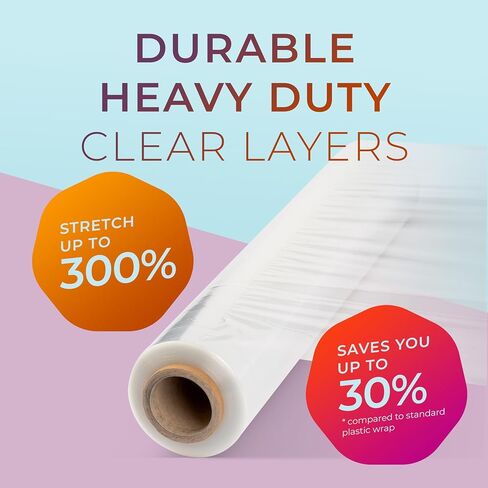 18" Stretch Film/Wrap 1500 feet 7 Layers 80 Gauge Industrial Strength up to 300% Stretch Clear Cling Durable Adhering Packing Moving Packaging Heavy Duty Shrink Film, Thick Plastic Wrap– Clear 4 Pack in Kuwait