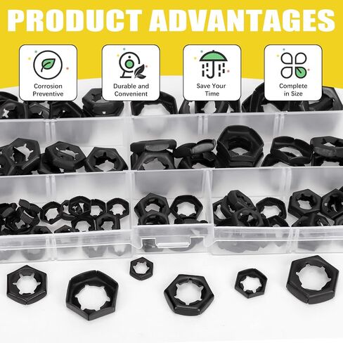 105Pcs M6 M8 M10 M12 M14 Push On Lock Nuts, Internal Tooth Lock Washers Pushnuts Hex Locknuts (Black) in Saudi Arabia