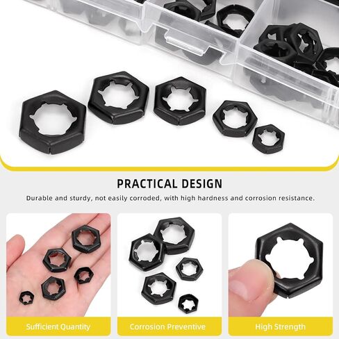 105Pcs M6 M8 M10 M12 M14 Push On Lock Nuts, Internal Tooth Lock Washers Pushnuts Hex Locknuts (Black) in Saudi Arabia