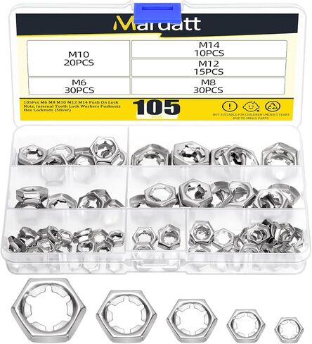 105pcs m6 m8 m10 m12 m14 ادفع على القفل المكسرات ، وغسالات قفل الأسنان الداخلية pushnuts hex locknuts (أسود) in Saudi Arabia