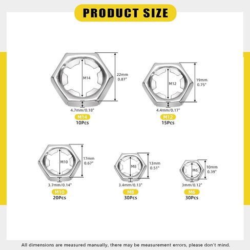 105pcs m6 m8 m10 m12 m14 ادفع على القفل المكسرات ، وغسالات قفل الأسنان الداخلية pushnuts hex locknuts (أسود) in Saudi Arabia