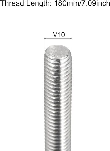 meccanixity قضيب ملولب بالكامل M10 × 200 مم 1.5 مم الملعب 304 الفولاذ المقاوم للصدأ القضبان اليمنى قضبان ترصيع شريط 6 حزمة in Kuwait