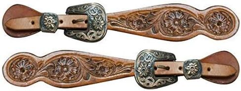 Showman Ladies Floral Toolsed Leather Purstraps w/Buckles brass brass المحفورة in Saudi Arabia