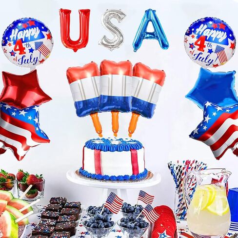 الرابع من يوليو البالونات 16pcs يوم الاستقلال الوطني البالونات البالونات العلم الأمريكي للبالونات لعيد الاستقلال يوم العمال ديكورات حفلة عيد ميلاد أمريكية ذات طابع أمريكي in Kuwait