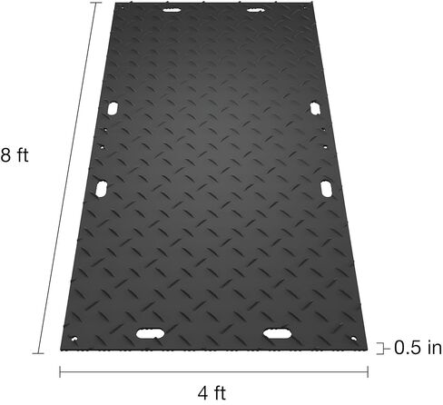Checkers Mambamat الحصير حماية الأرض المرنة للمعدات الثقيلة ، 4 '× 8' ، سعة تحميل 95 طن ، مقابض مريحة ، مصنوعة من المواد المعاد تدويرها ، أسود ، MM48 in Kuwait