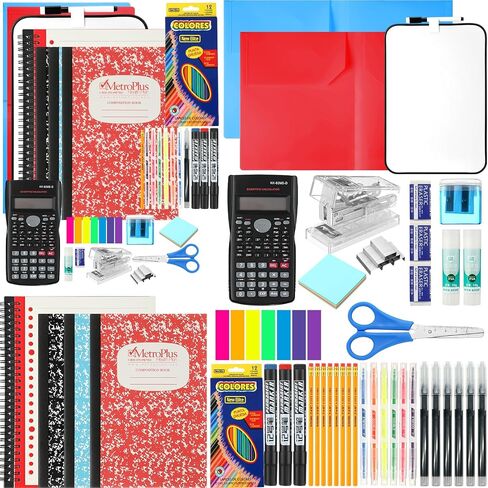 1 Set High School Supplies Kit, 51 Pcs Per Set Back to School Supplies College Bundle Essential Stuff Bulk Stapler Notebook Calculator for Senior Student Girl Teen Classroom Boy Classroom in Kuwait